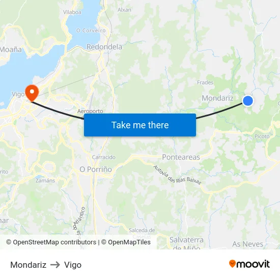 Mondariz to Vigo map