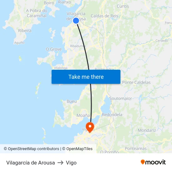 Vilagarcía de Arousa to Vigo map