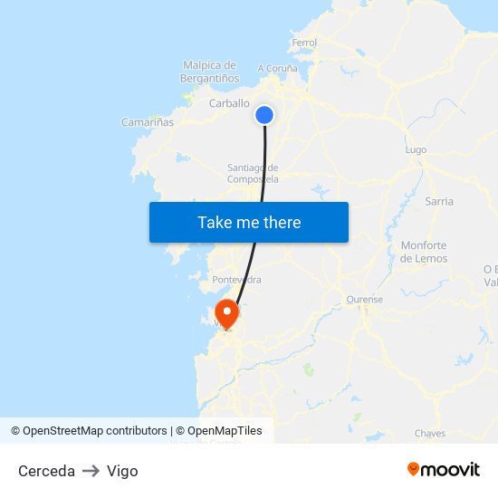 Cerceda to Vigo map