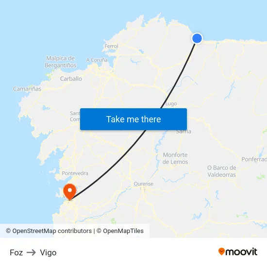 Foz to Vigo map