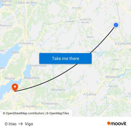 O Irixo to Vigo map