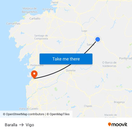 Baralla to Vigo map