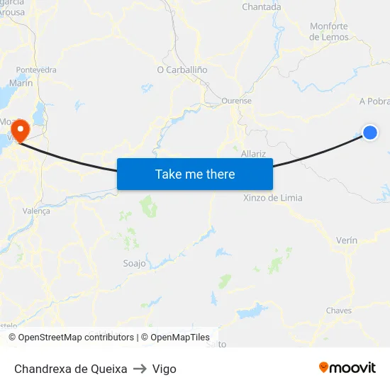 Chandrexa de Queixa to Vigo map