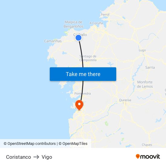 Coristanco to Vigo map