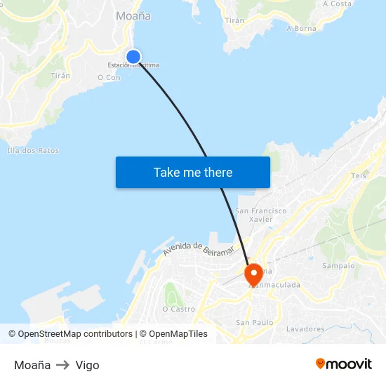 Moaña to Vigo map
