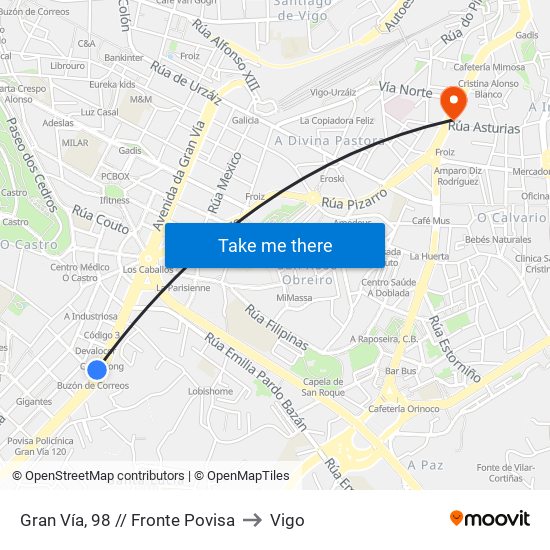 Gran Vía, 98 // Fronte Povisa to Vigo map