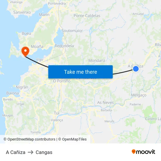 A Cañiza to Cangas map