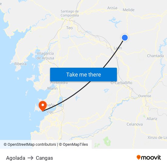 Agolada to Cangas map