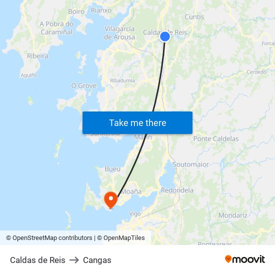 Caldas de Reis to Cangas map