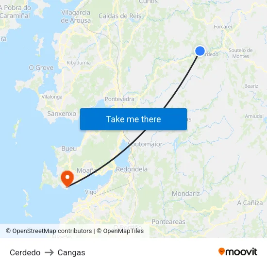 Cerdedo to Cangas map
