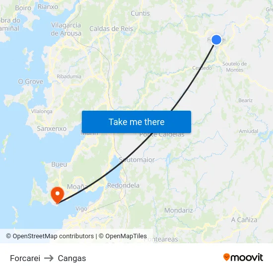 Forcarei to Cangas map
