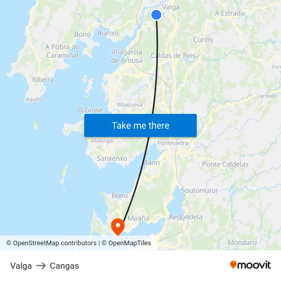 Valga to Cangas map