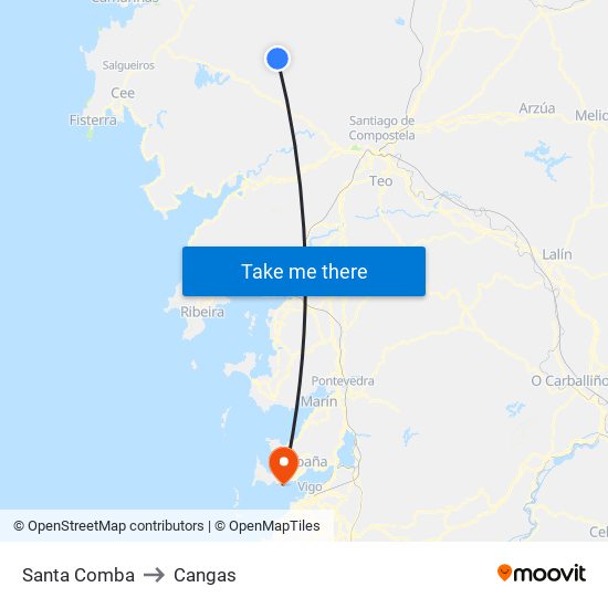 Santa Comba to Cangas map