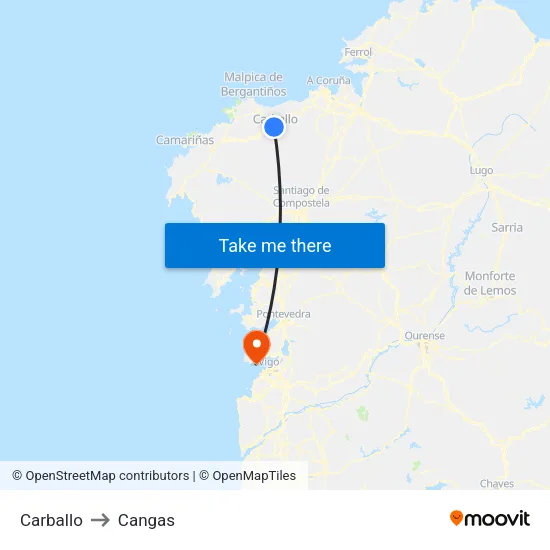 Carballo to Cangas map