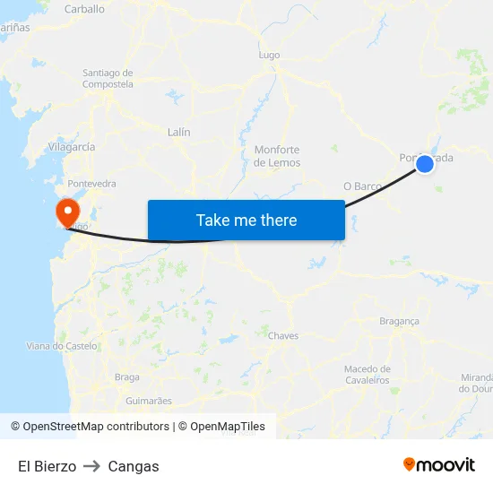 El Bierzo to Cangas map