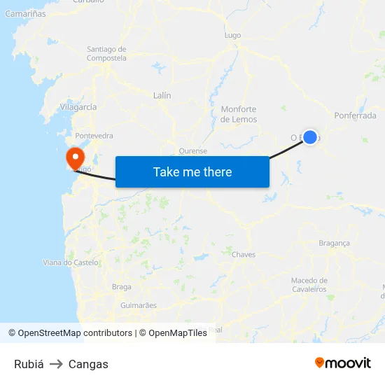 Rubiá to Cangas map
