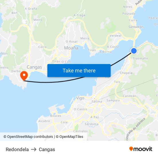 Redondela to Cangas map