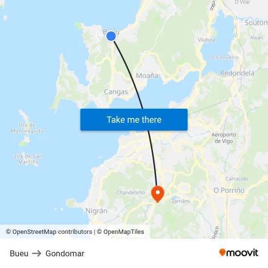 Bueu to Gondomar map