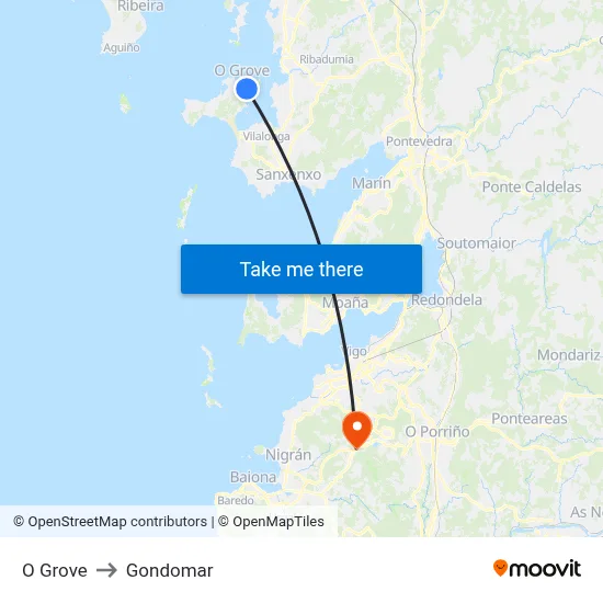 O Grove to Gondomar map