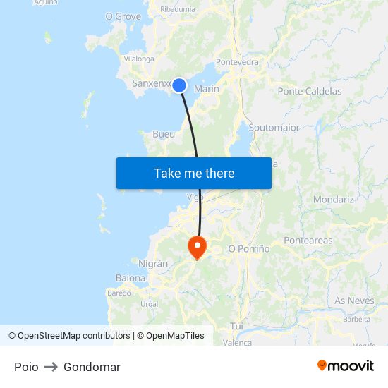 Poio to Gondomar map