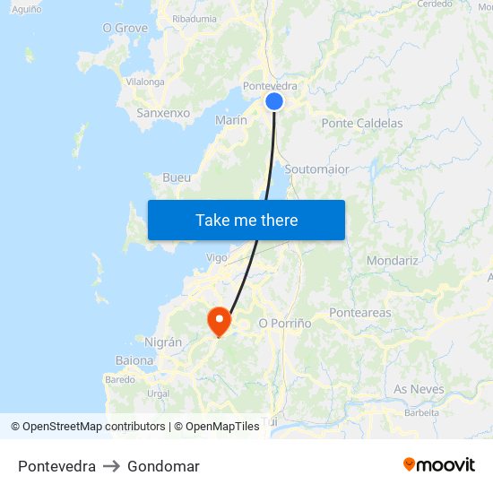Pontevedra to Gondomar map