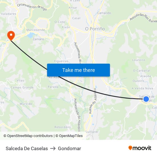 Salceda De Caselas to Gondomar map