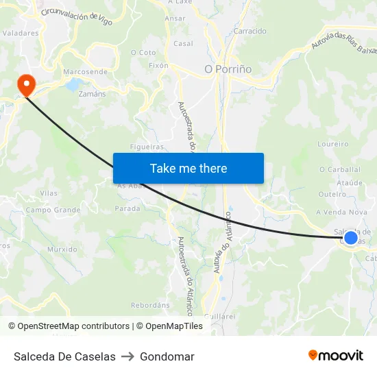 Salceda De Caselas to Gondomar map