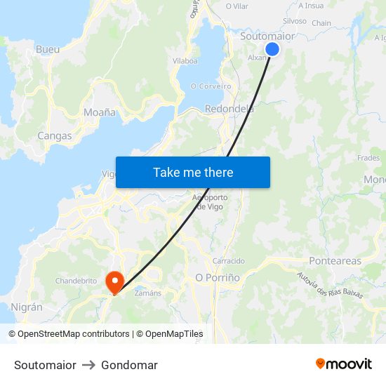 Soutomaior to Gondomar map