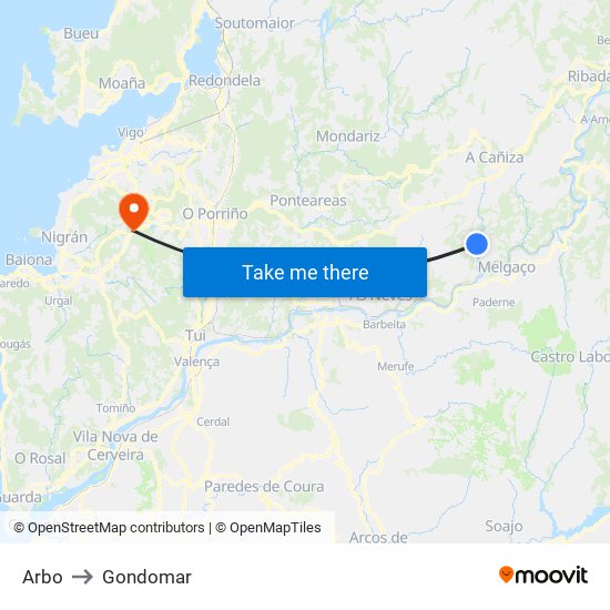 Arbo to Gondomar map