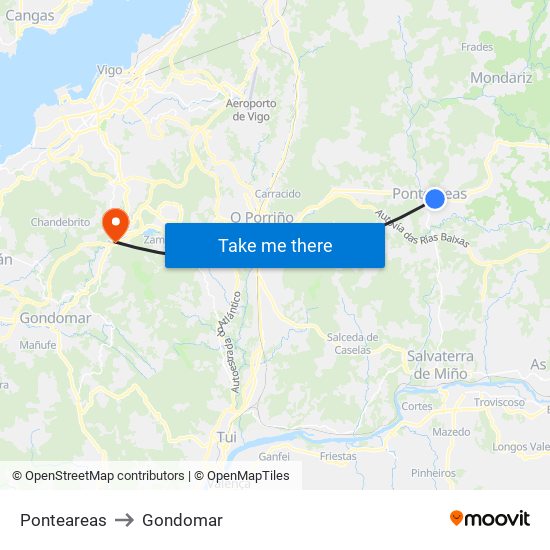 Ponteareas to Gondomar map