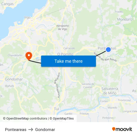 Ponteareas to Gondomar map