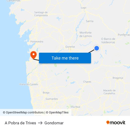 A Pobra de Trives to Gondomar map