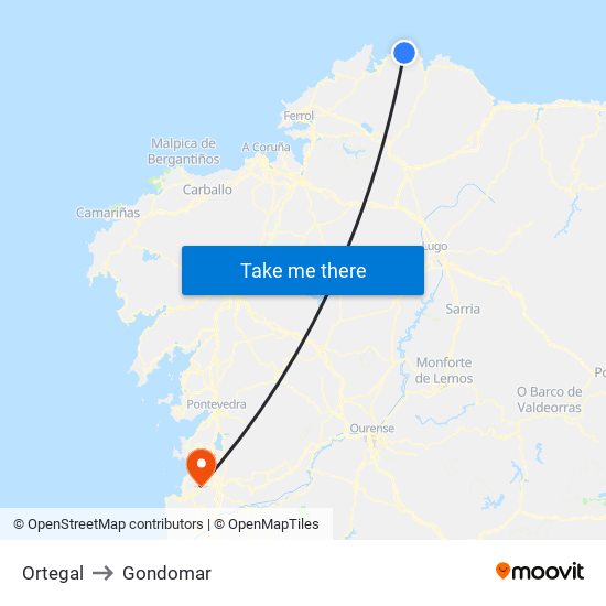 Ortegal to Gondomar map