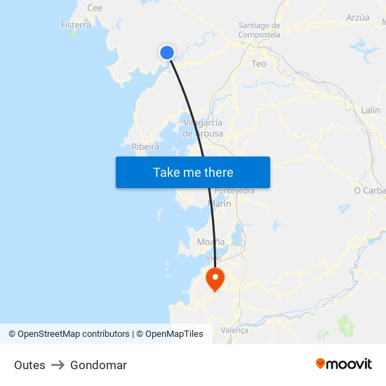 Outes to Gondomar map