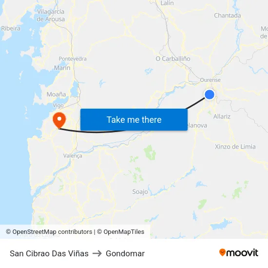 San Cibrao Das Viñas to Gondomar map