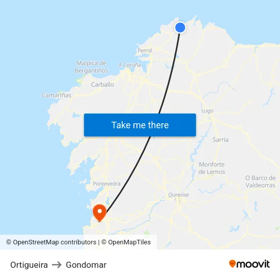 Ortigueira to Gondomar map