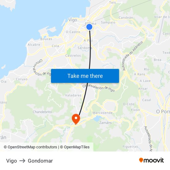 Vigo to Gondomar map