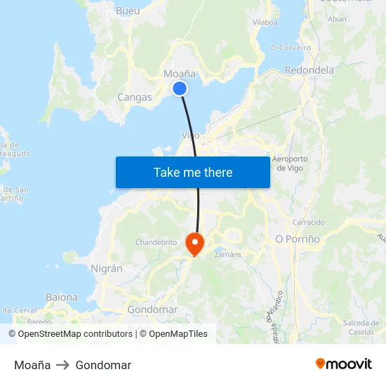 Moaña to Gondomar map