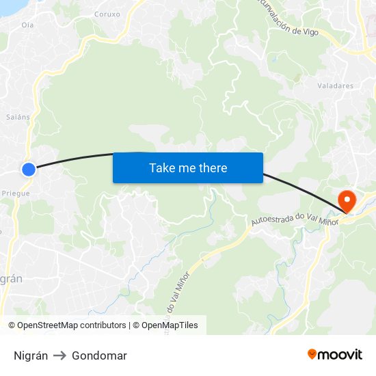 Nigrán to Gondomar map