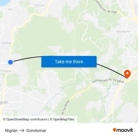 Nigrán to Gondomar map