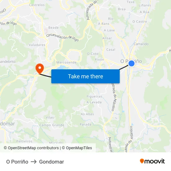 O Porriño to Gondomar map