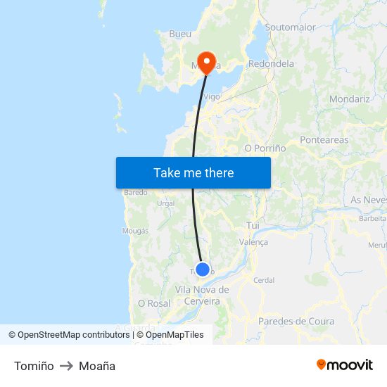 Tomiño to Moaña map