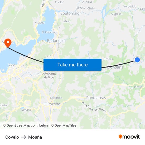 Covelo to Moaña map