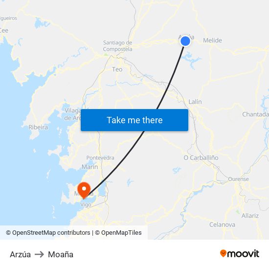 Arzúa to Moaña map