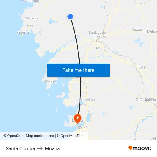 Santa Comba to Moaña map