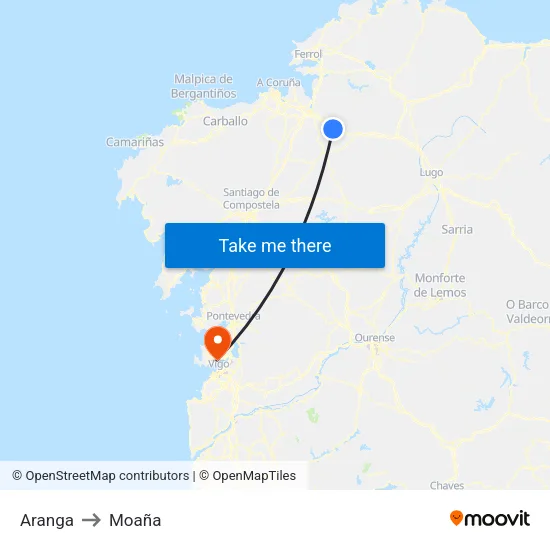 Aranga to Moaña map