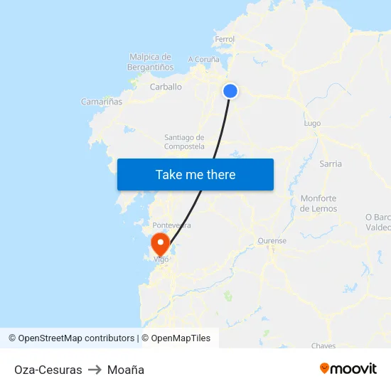 Oza-Cesuras to Moaña map
