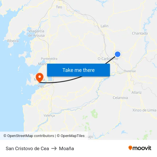 San Cristovo de Cea to Moaña map