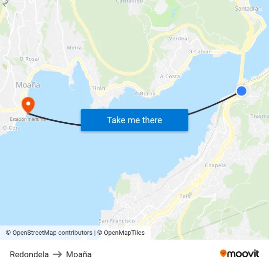 Redondela to Moaña map