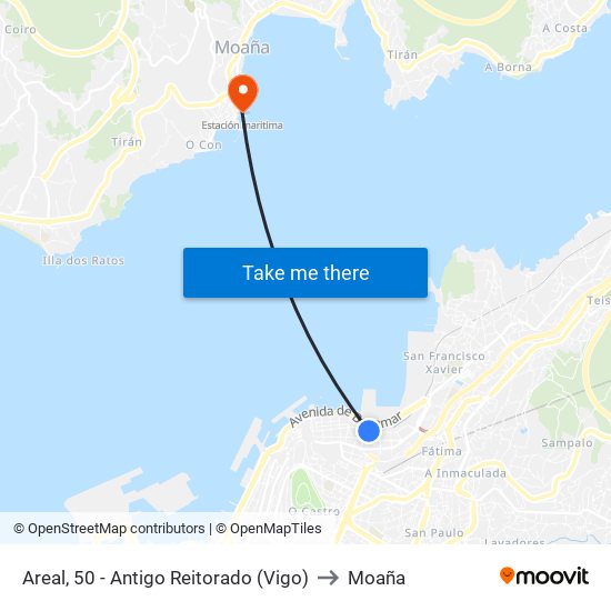 Areal, 50 - Antigo Reitorado (Vigo) to Moaña map